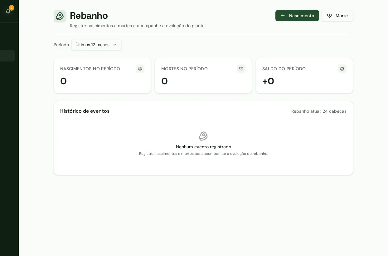 Tela de controle do rebanho no Agromanga, com os animais organizados por repartição e categoria