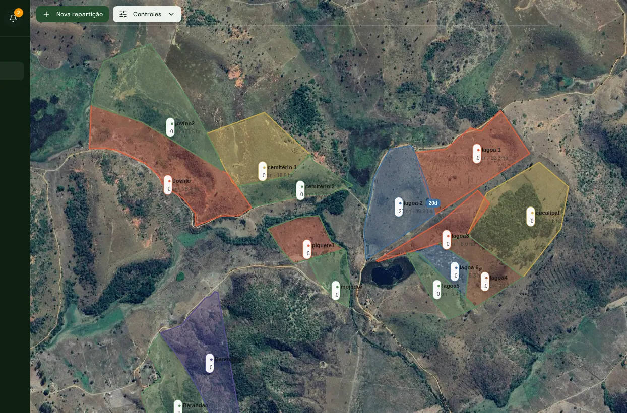 Mapa da fazenda no Agromanga com mangas desenhadas